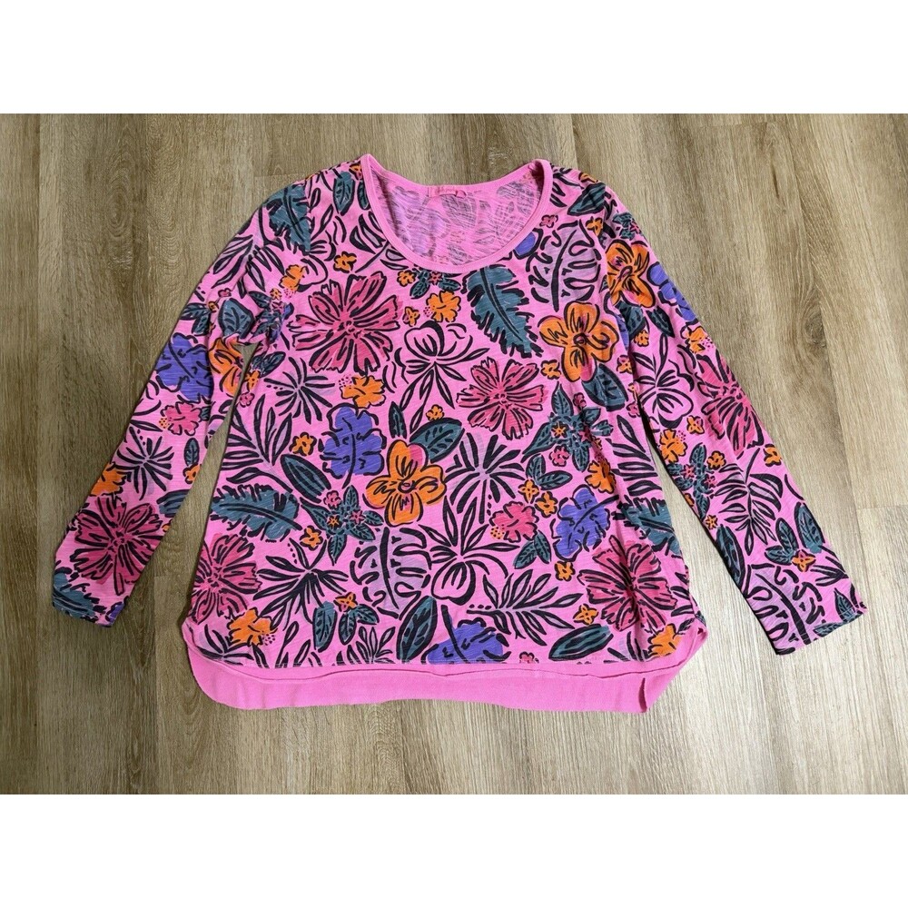 Fresh Produce Women’s XXL Neon Pink Floral Leaf Colorful Plus Size Long Sleeve